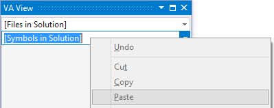 Dropdown paste in find symbols in solution.